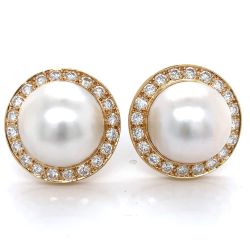 14K Yellow Gold Mabe Pearl & Diamond Earrings