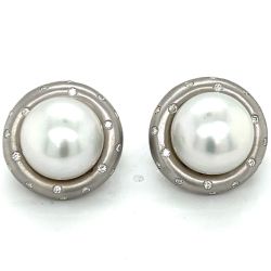 18K White Gold South Sea Pearl and Diamond Earrings, signed Yvel