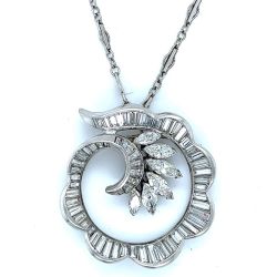 Art Deco Platinum 9.00 Ct. Diamond Pendant w/ 14K Chain
