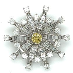 Art Deco Platinum GIA Certified Fancy Yellow Diamond Brooch