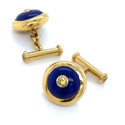 18K Yellow Gold Fancy Yellow Diamond & Lapis Lazuli Cufflinks