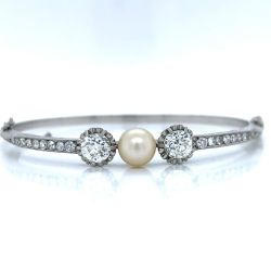 Antique Platinum Natural Pearl & Diamond Bangle