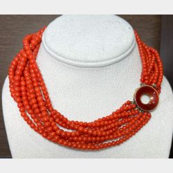 18K Yellow Gold CISGEM Certified Italian Coral Necklace