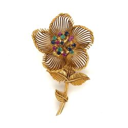 French 18K Yellow Gold Flower Brooch
