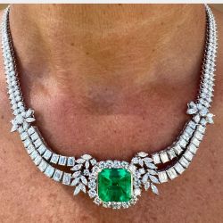 1950's Platinum Gubelin Certified Colombian Emerald & Diamond Necklace