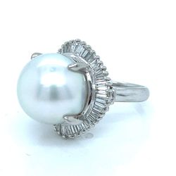 Platinum South Sea Pearl & Diamond Ring
