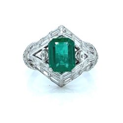 Art Deco Platinum Emerald & Diamond Ring
