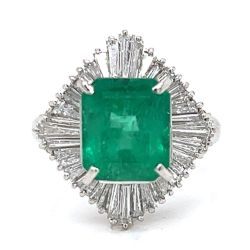 Platinum 3.18 Ct. Emerald and Diamond Ring
