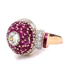 Retro 14K Rose Gold & Platinum BURMA RUBY and Diamond Ring
