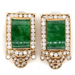 18K Yellow Gold Jade & Diamond Earrings
