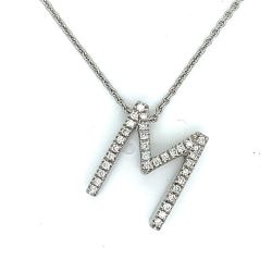 18K White Gold Diamond "M" Necklace