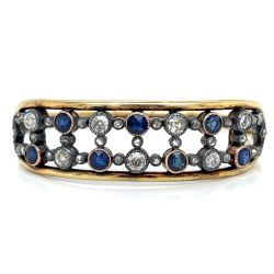 Victorian 18K Yellow Gold Burma Sapphire & Diamond Bangle
