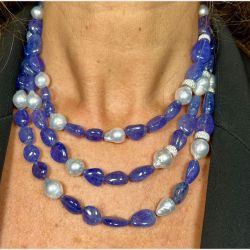 18K White Gold South Sea Pearl & Tanzanite Necklace
