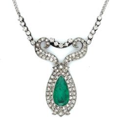 18K White Gold GIA Certified Colombian Emerald & Diamond Necklace
