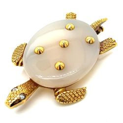 CARTIER PARIS 1960's 18K Yellow Gold Chalcedony Turtle Brooch
