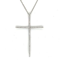 14K White Gold 0.80 Ct. Curved Diamond Cross Necklace
