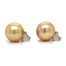 18K Yellow Gold South Sea Pearl & Diamond Earrings

