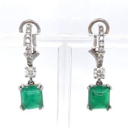 18K White Gold Emerald & Diamond Earrings
