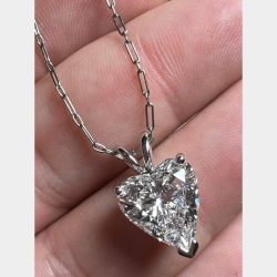 18K White Gold GIA Certified 4.13 Ct. Heart-shape Diamond Pendant w/ platinum chain