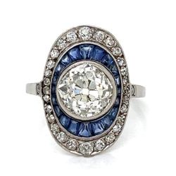 Art Deco Platinum 2.40 Ct. Diamond & Sapphire Ring