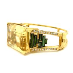 18K Yellow Gold Topaz & Tourmaline Bangle
