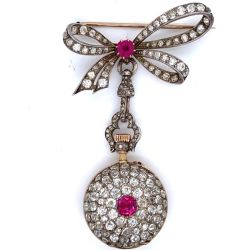 Antique PAUL DITISCHERM Platinum & 18K Diamond and Ruby Watch Brooch
