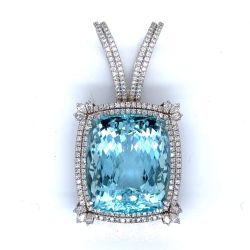 18K White Gold GIA Certified 89.93 Ct. Aquamarine & Diamond Pendant
