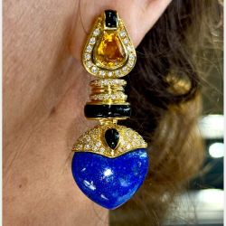 18K Yellow Gold Lapis Lazuli & Citrine Earrings