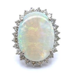 14K White Gold Opal & Diamond Ring