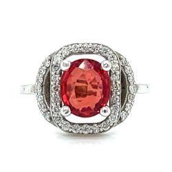 14K White Gold Orange Sapphire & Diamond Ring
