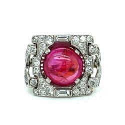 Art Deco Platinum Certified Burma No-heat Ruby & Diamond Ring
