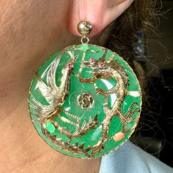 14k Yellow Gold Coral & Jade Earrings
