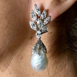 1950’s Platinum GIA Certified South Sea Pearls & Diamond Earrings
