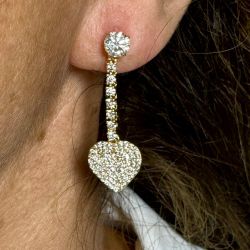 14k Yellow Gold 2.90 Ct. Diamond Heart Earrings
