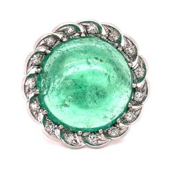 Art Deco Platinum 25.00 Ct. Emerald & Diamond Ring
