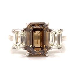 Platinum GIA Certified 4.01 Ct. Fancy Dark Yellow Diamond Ring
