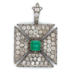 Art Deco Platinum Emerald & Diamond Pendant