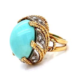 14K Yellow Gold Persian Turquoise & Diamond Ring