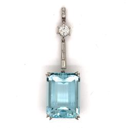 Art Deco Platinum Aquamarine & Diamond Pendant