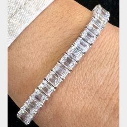 Platinum 22.70 Ct. Emerald-cut Diamond Tennis Bracelet