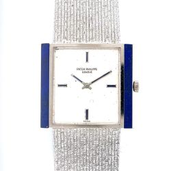 RARE PATEK PHILIPPE 18K White Gold Triple Signed Lapis Lazuli Watch
