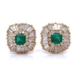 18K Yellow Gold Emerald & Diamond Earrings
