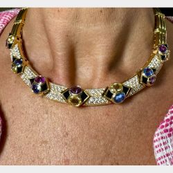 18K Yellow Gold Sapphire Diamond & Onyx Necklace
