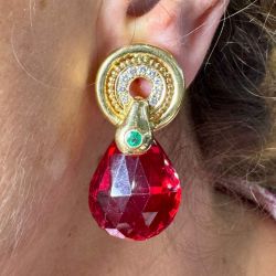 18K Yellow Gold Interchangeable Color Stone Earrings
