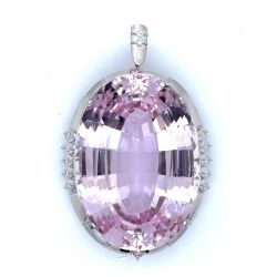 Platinum 130.28 Ct. Kunzite & Diamond Pendant w/ Platinum Chain
