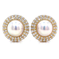 18K Yellow Gold Diamond & Mabe Pearl Earrings
