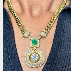 18K Yellow Gold Colombian Emerald & Diamond Necklace
