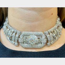 Art Deco FRENCH Platinum 62.37 Ct. HRD Certified Diamond Choker Necklace
