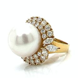 18K Yellow Gold South Sea Pearl & Diamond Cocktail Ring
