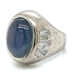 Art Deco Platinum 15.00 Ct. Star Sapphire & Diamond Ring
